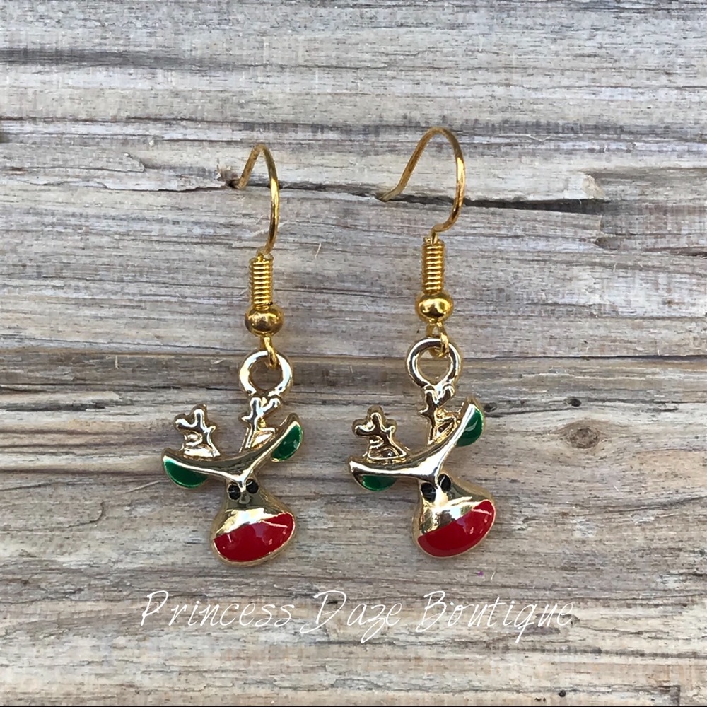 Gold Reindeer Dangle‎ Earrings